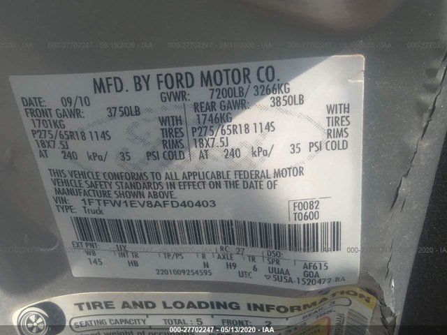 Photo 8 VIN: 1FTFW1EV8AFD40403 - FORD F-150 