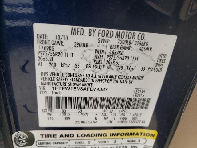 Photo 9 VIN: 1FTFW1EV8AFD74387 - FORD F150 SUPER 