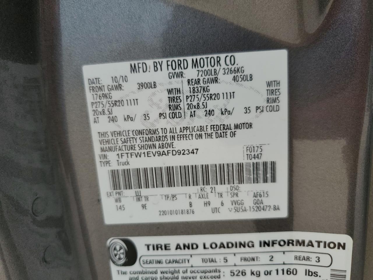 Photo 12 VIN: 1FTFW1EV9AFD92347 - FORD F-150 