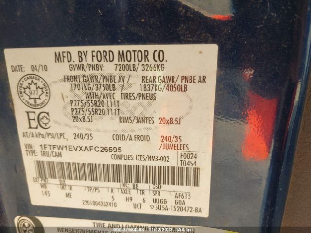 Photo 8 VIN: 1FTFW1EVXAFC26595 - FORD F-150 