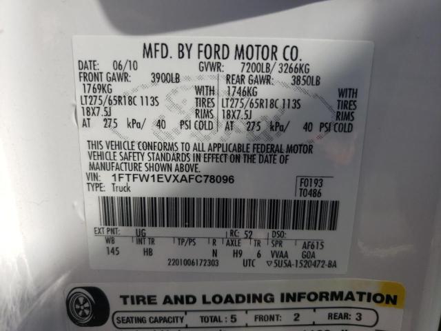 Photo 9 VIN: 1FTFW1EVXAFC78096 - FORD F150 SUPER 