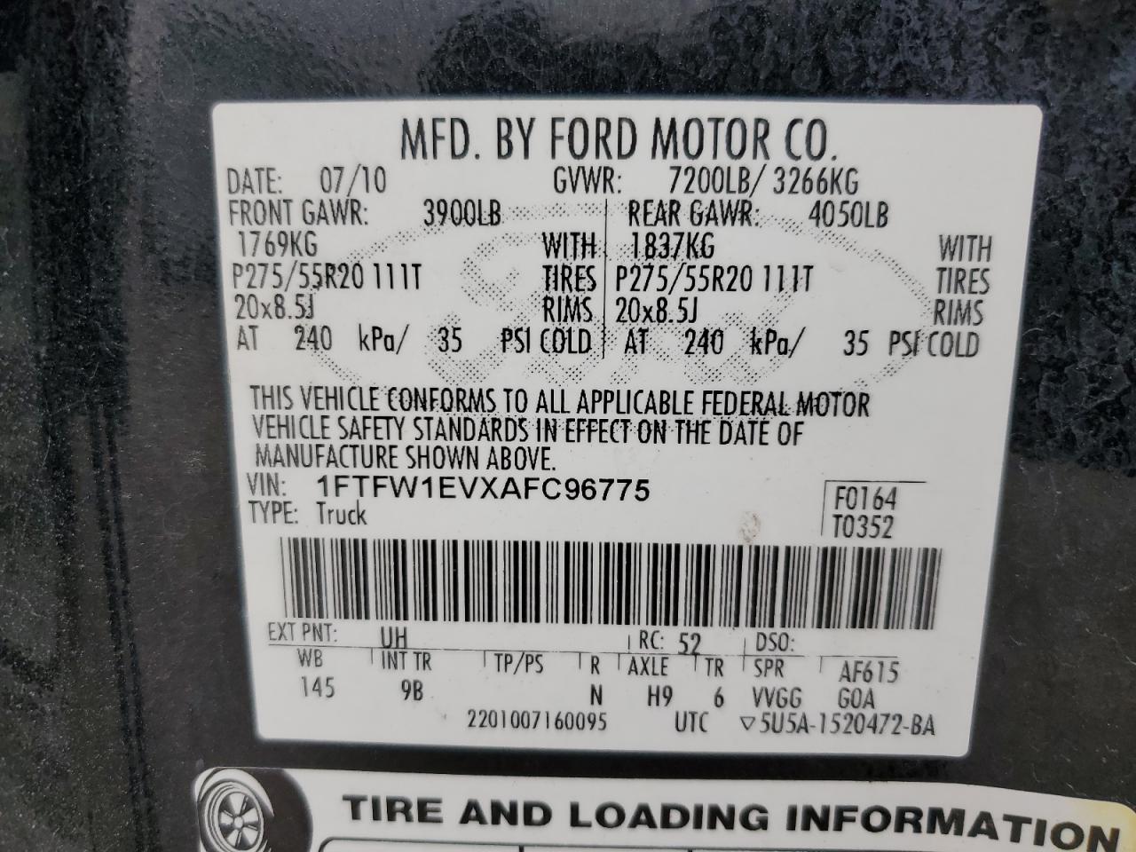 Photo 11 VIN: 1FTFW1EVXAFC96775 - FORD F-150 