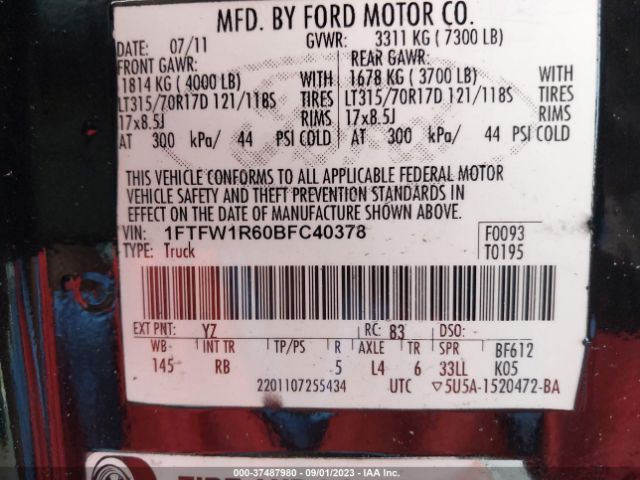 Photo 8 VIN: 1FTFW1R60BFC40378 - FORD F-150 