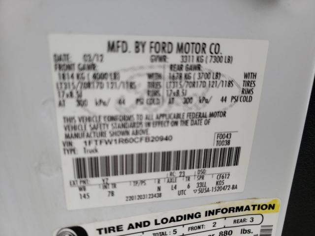 Photo 9 VIN: 1FTFW1R60CFB20940 - FORD F-150 