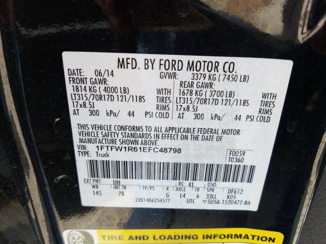 Photo 9 VIN: 1FTFW1R61EFC48798 - FORD F150 SVT R 