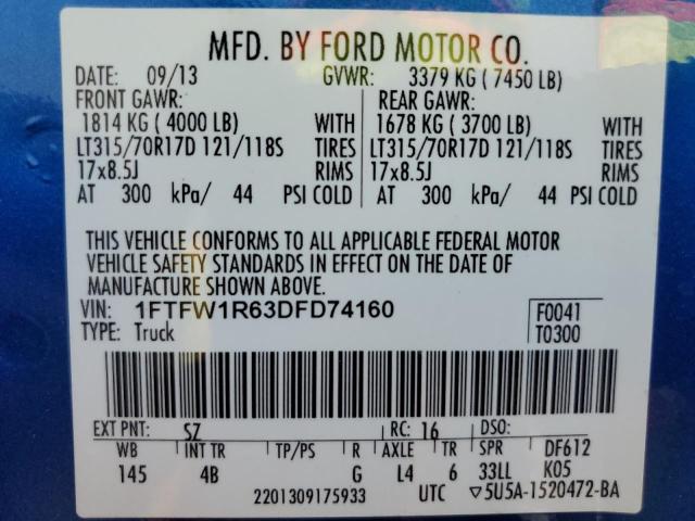 Photo 12 VIN: 1FTFW1R63DFD74160 - FORD F150 