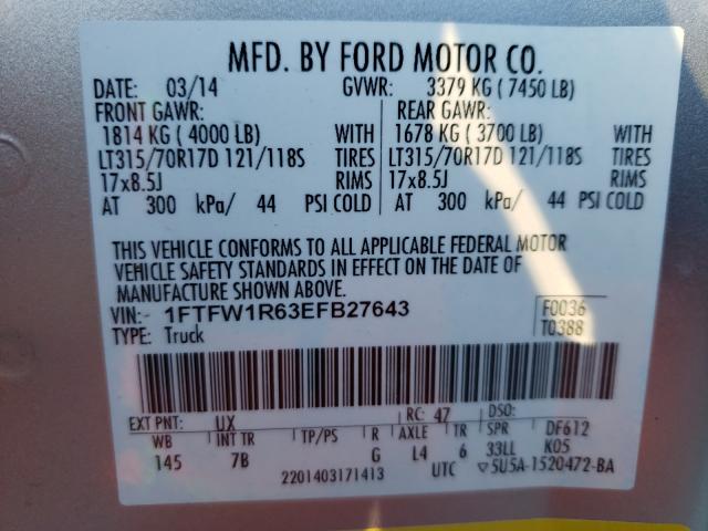 Photo 9 VIN: 1FTFW1R63EFB27643 - FORD F150 SVT R 