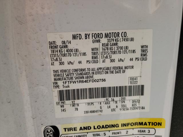 Photo 9 VIN: 1FTFW1R64EFD02756 - FORD F150 SVT R 