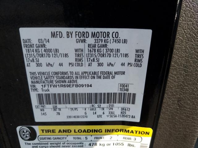 Photo 9 VIN: 1FTFW1R69EFB09194 - FORD F150 SVT R 