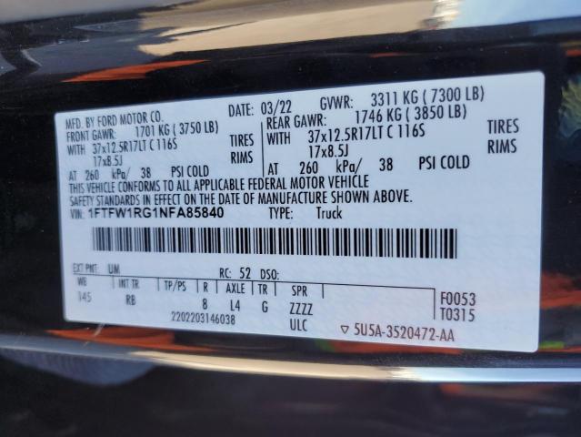 Photo 11 VIN: 1FTFW1RG1NFA85840 - FORD F150 