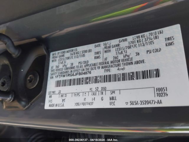 Photo 8 VIN: 1FTFW1RG6JFB04876 - FORD F-150 