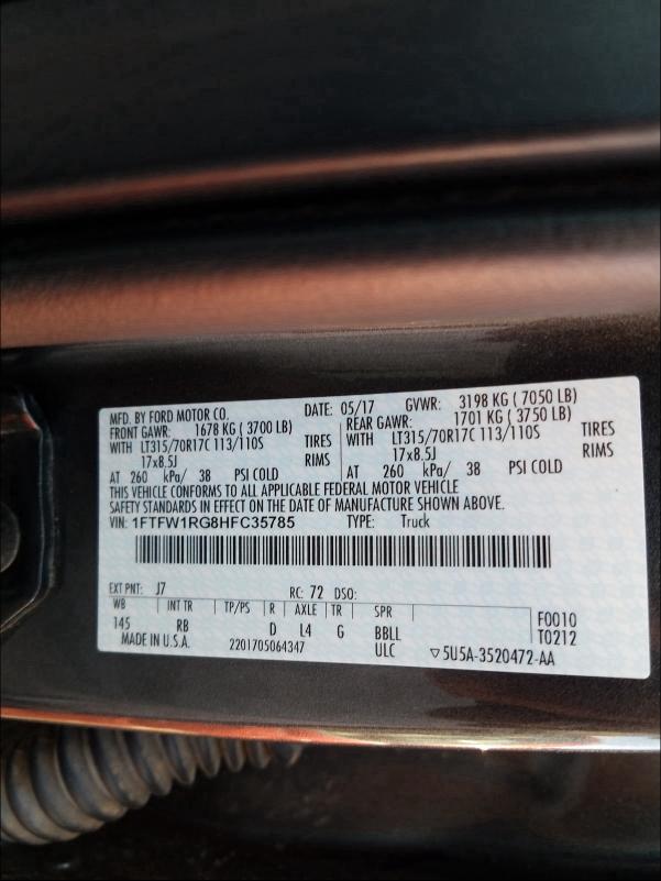 Photo 9 VIN: 1FTFW1RG8HFC35785 - FORD F150 RAPTO 