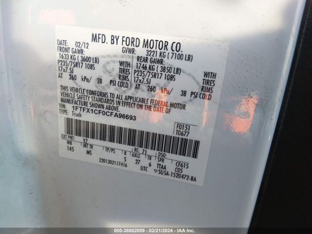 Photo 8 VIN: 1FTFX1CF0CFA96693 - FORD F-150 