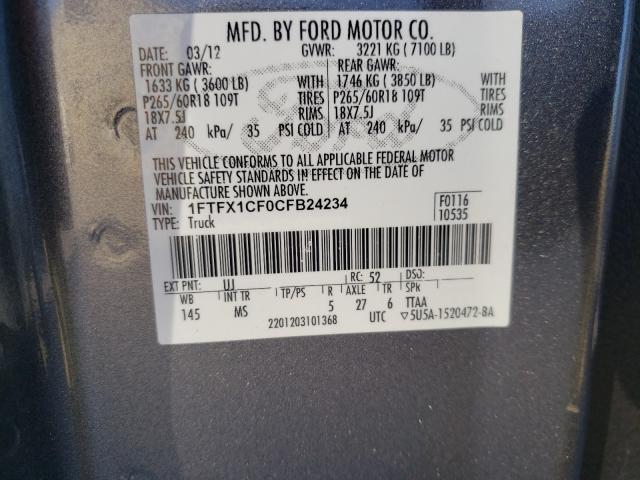 Photo 9 VIN: 1FTFX1CF0CFB24234 - FORD F150 SUPER 