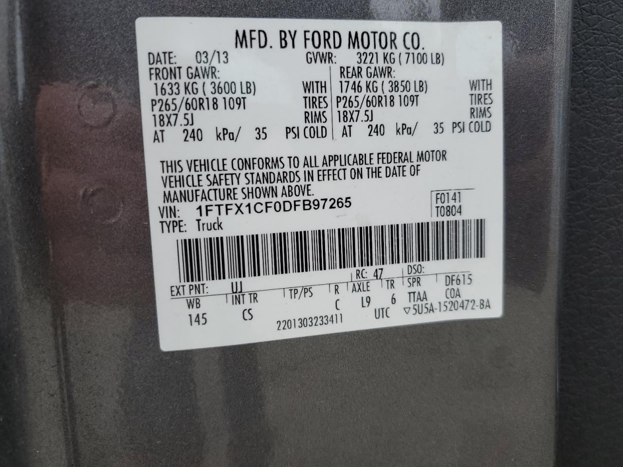 Photo 11 VIN: 1FTFX1CF0DFB97265 - FORD F-150 