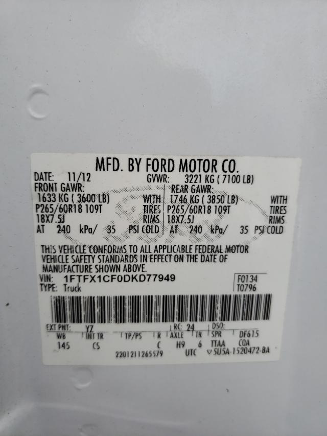 Photo 9 VIN: 1FTFX1CF0DKD77949 - FORD F150 SUPER 