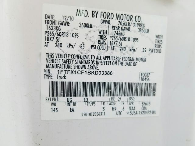 Photo 9 VIN: 1FTFX1CF1BKD03386 - FORD F150 SUPER 