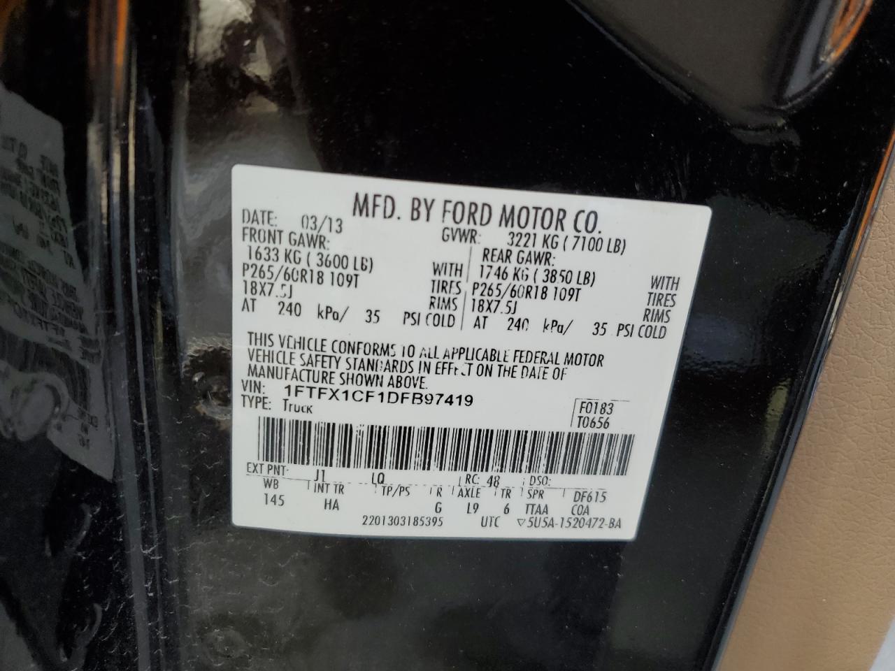 Photo 11 VIN: 1FTFX1CF1DFB97419 - FORD F-150 