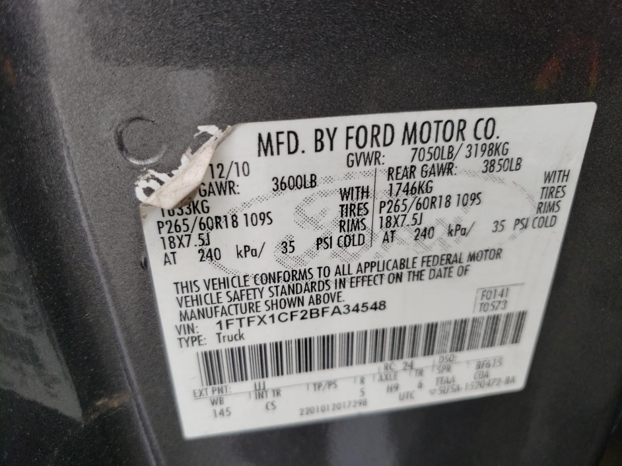 Photo 11 VIN: 1FTFX1CF2BFA34548 - FORD F-150 