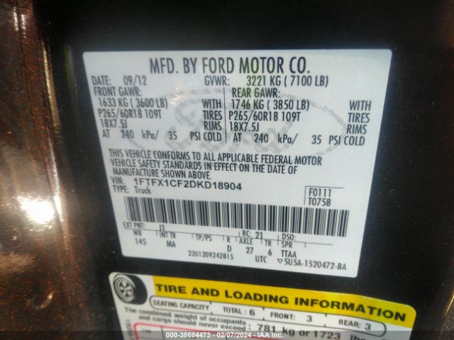 Photo 8 VIN: 1FTFX1CF2DKD18904 - FORD F-150 