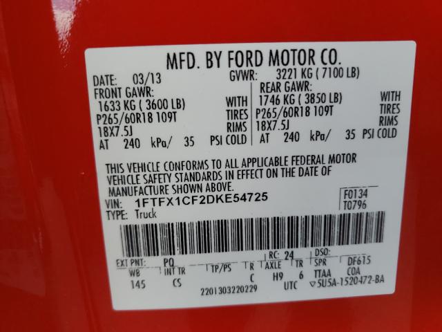 Photo 9 VIN: 1FTFX1CF2DKE54725 - FORD F150 SUPER 