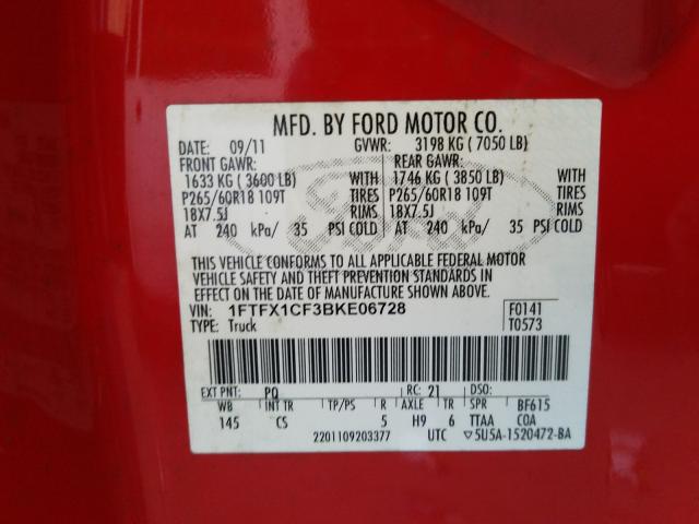 Photo 9 VIN: 1FTFX1CF3BKE06728 - FORD F150 SUPER 