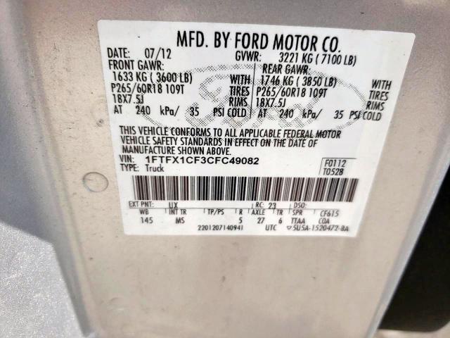 Photo 9 VIN: 1FTFX1CF3CFC49082 - FORD F150 SUPER 