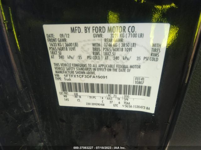 Photo 8 VIN: 1FTFX1CF3DFA19091 - FORD F-150 