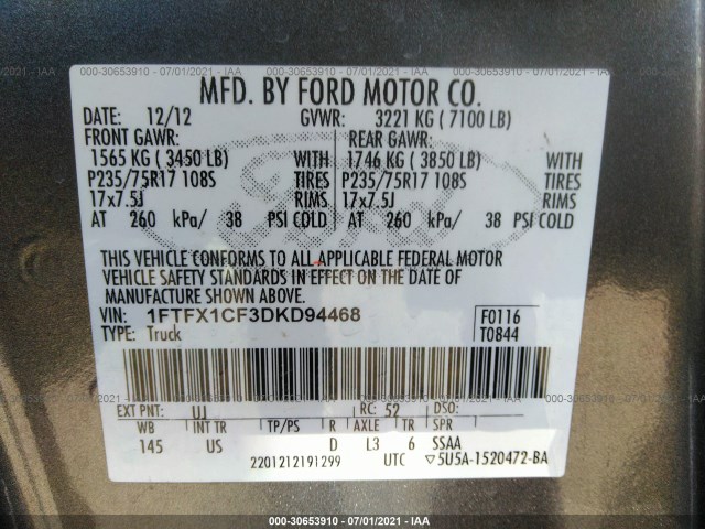 Photo 8 VIN: 1FTFX1CF3DKD94468 - FORD F-150 