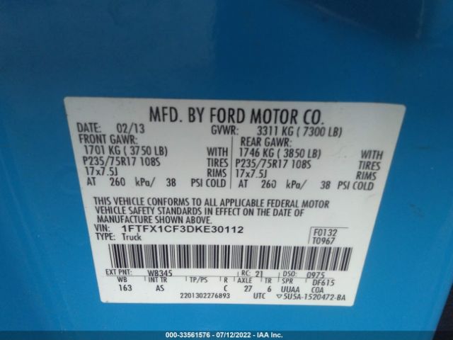 Photo 8 VIN: 1FTFX1CF3DKE30112 - FORD F-150 