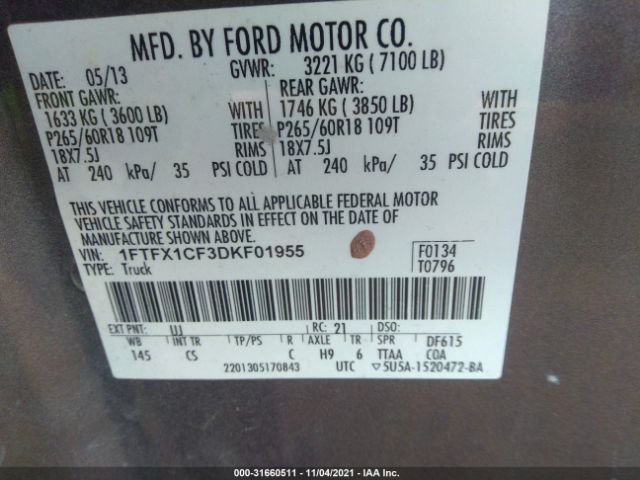 Photo 8 VIN: 1FTFX1CF3DKF01955 - FORD F-150 