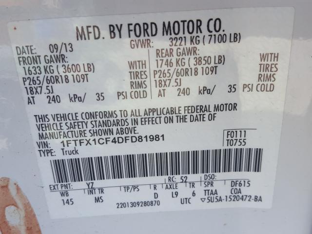 Photo 9 VIN: 1FTFX1CF4DFD81981 - FORD F150 SUPER 