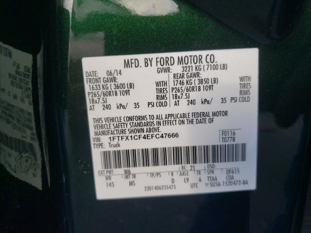 Photo 9 VIN: 1FTFX1CF4EFC47666 - FORD F150 SUPER 