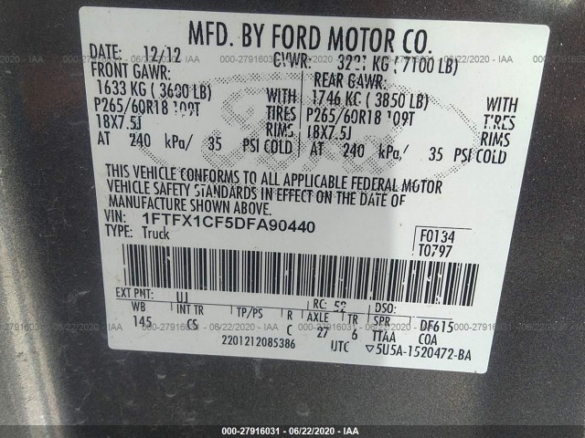 Photo 8 VIN: 1FTFX1CF5DFA90440 - FORD F-150 