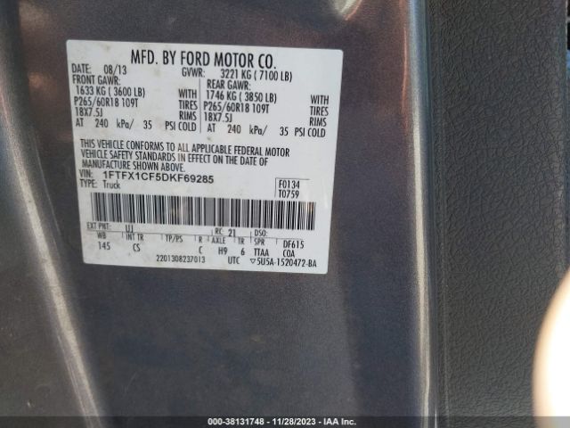 Photo 8 VIN: 1FTFX1CF5DKF69285 - FORD F-150 