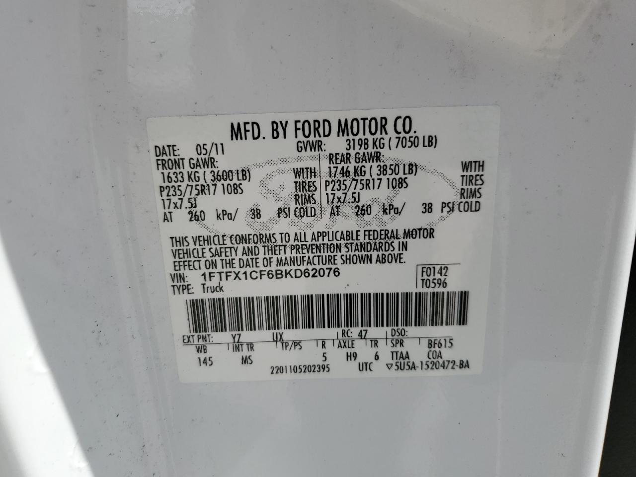 Photo 11 VIN: 1FTFX1CF6BKD62076 - FORD F-150 