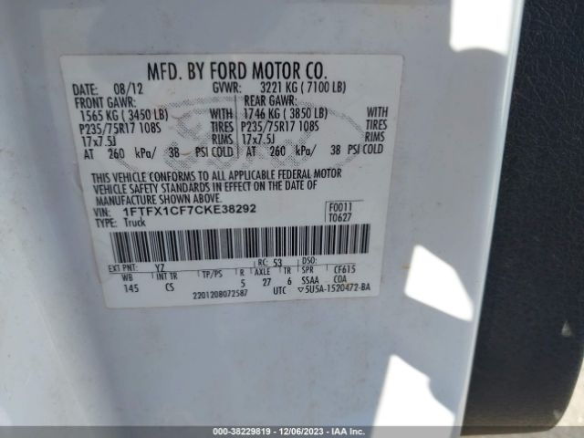 Photo 8 VIN: 1FTFX1CF7CKE38292 - FORD F-150 