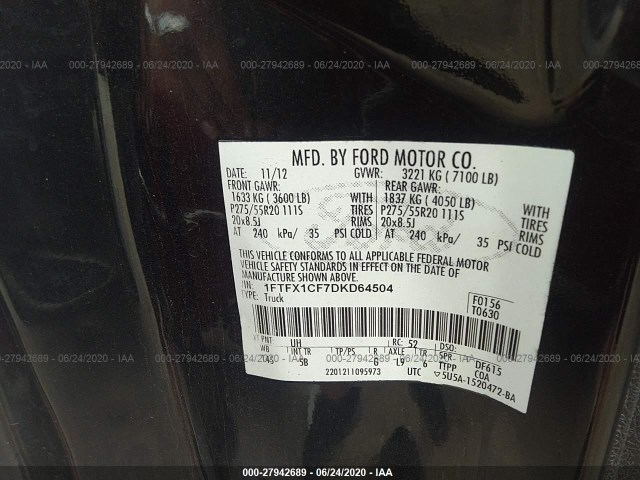 Photo 8 VIN: 1FTFX1CF7DKD64504 - FORD F-150 