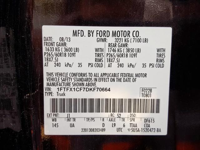 Photo 9 VIN: 1FTFX1CF7DKF70664 - FORD F150 SUPER 