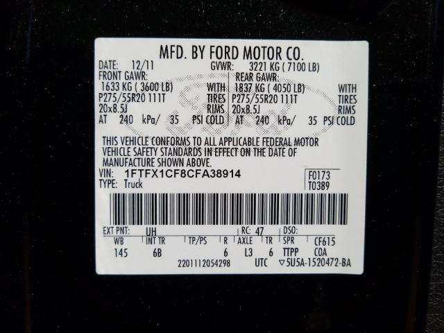 Photo 9 VIN: 1FTFX1CF8CFA38914 - FORD F150 SUPER 