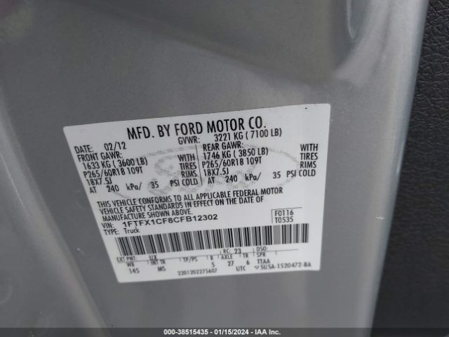 Photo 8 VIN: 1FTFX1CF8CFB12302 - FORD F-150 