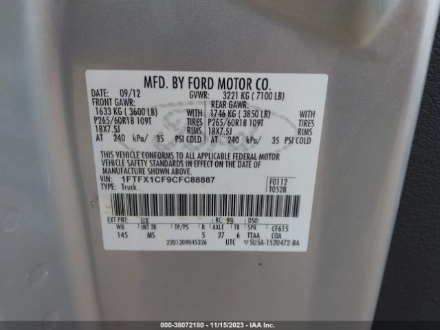 Photo 8 VIN: 1FTFX1CF9CFC88887 - FORD F150 