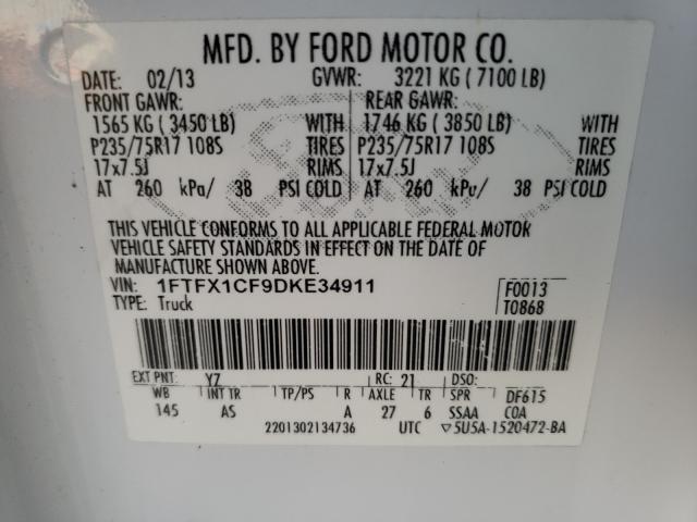 Photo 9 VIN: 1FTFX1CF9DKE34911 - FORD F150 SUPER 