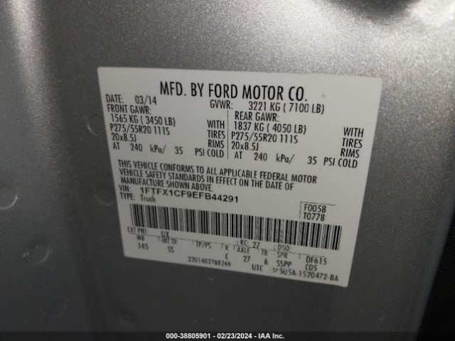 Photo 8 VIN: 1FTFX1CF9EFB44291 - FORD F-150 