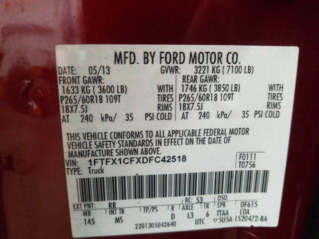 Photo 9 VIN: 1FTFX1CFXDFC42518 - FORD F150 SUPER 