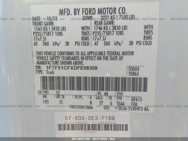 Photo 8 VIN: 1FTFX1CFXDFE08309 - FORD F-150 