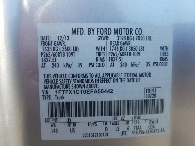 Photo 9 VIN: 1FTFX1CT0EFA55442 - FORD F150 SUPER 