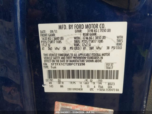 Photo 8 VIN: 1FTFX1CT2BFC72258 - FORD F150 