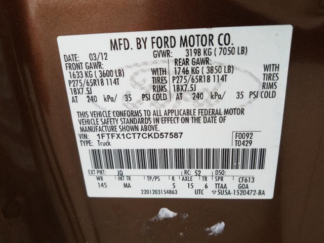 Photo 9 VIN: 1FTFX1CT7CKD57587 - FORD F150 SUPER 