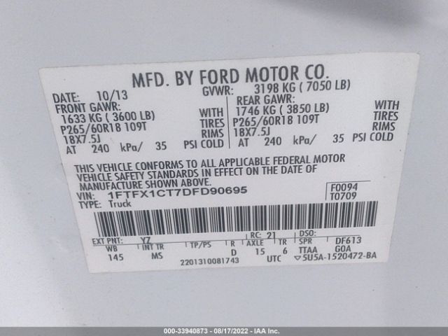 Photo 8 VIN: 1FTFX1CT7DFD90695 - FORD F-150 